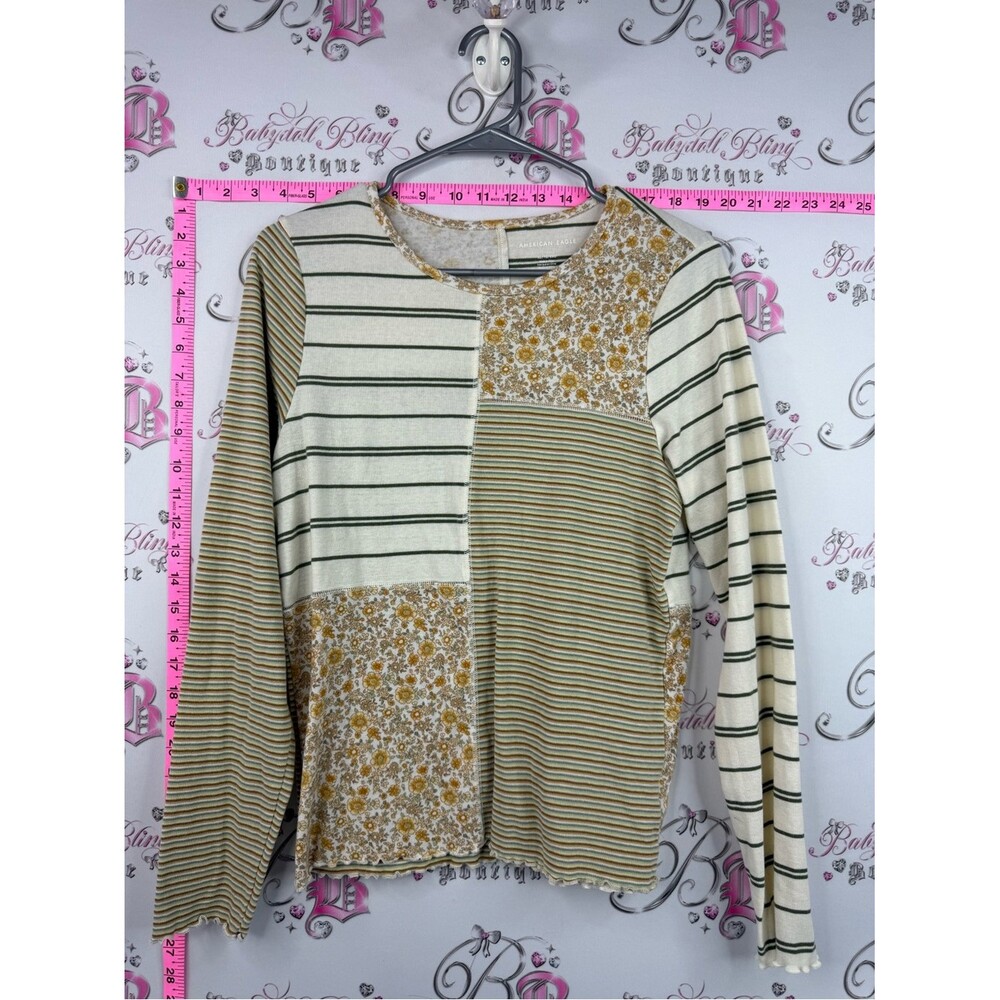 American Eagle Outfitters Patchwork Long Sleeve Top in Cream and Mustard